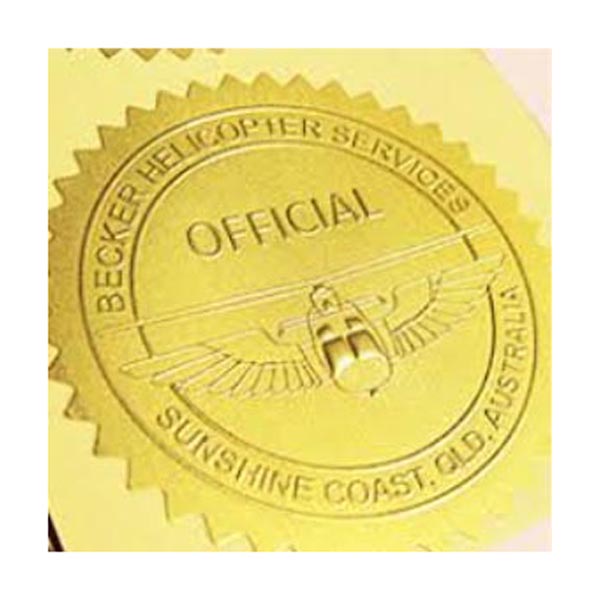 Notarial label, 56mm diameter in gold silver metalissed per 1000 roll